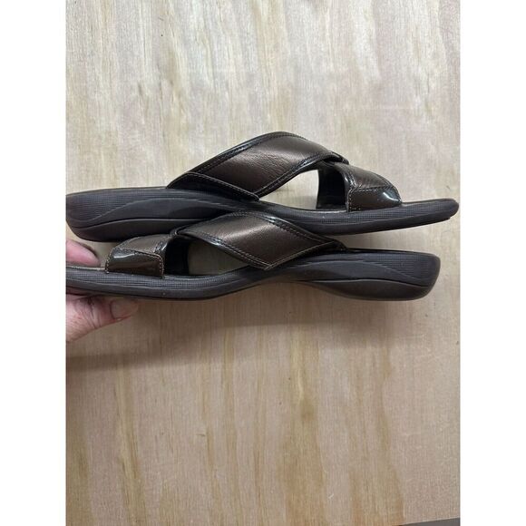 Cole Haan Women’s Sandals Criss Cross Bronze Strap Slip On Flat Leather 10 B - Picture 4 of 5
